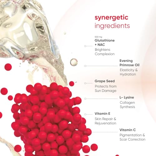 Image of Beautywise Skin Brilliance Glutathione Nac -500Mg, Dual Action, Evening Primrose Oil + Marine Collagen Powder, Hyaluronic Acid, Glutathione & Biotin Blueberry Flavoured ( 60 Capsules + 250 Gm)
