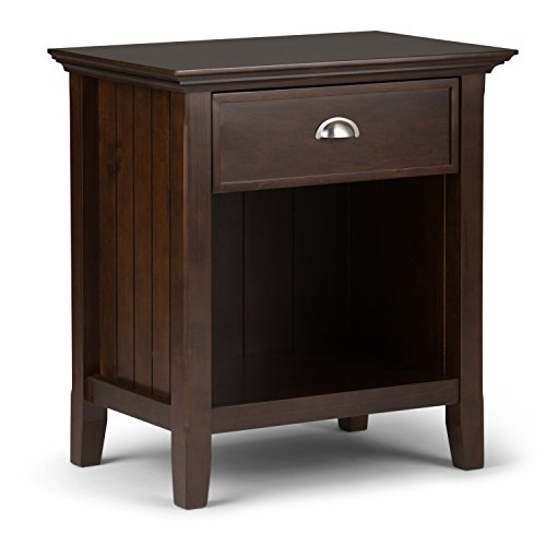 Simplihome Acadian 24 Inches Wide Night Stand, Bedside Table, Brunette Brown Solid Wood, Rectangle, With Storage, 1 Drawer And 1 Shelf, For The Bedroom, Transitional #TOP17