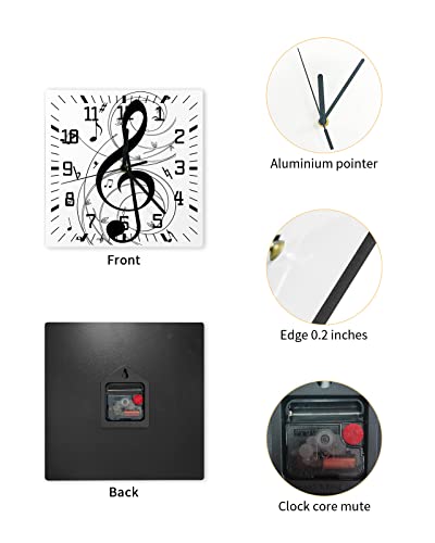 Herbed Wall Clock Wooden Wall Clocks Music Note Black And White 10 Inch Silent Non Ticking Wall Clock Quartz Battery Operated Square Clock For Living Room Bedroom Wall Decorative #TOP1