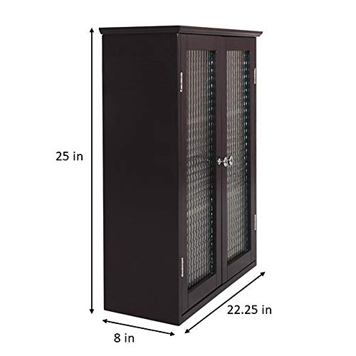 Elegant Home Fashions Chesterfield Wall Cabinet with Two Glass Doors