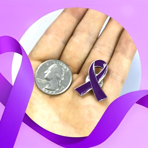Image of 250 Pcs Purple Ribbon Pins Alzheimers Domestic Violence Awareness Products | Pancreatic Cancer Lupus Awareness Pin