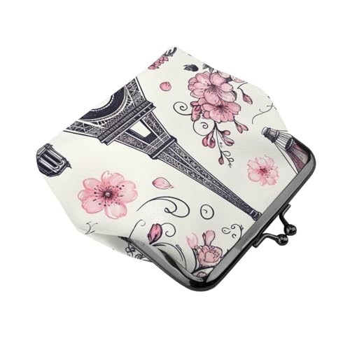 Pu Leather Buckle Coin Purse Paris-Eiffel-Tower-Floral-Bike Girls Kiss-Lock Change Purse Wallets3
