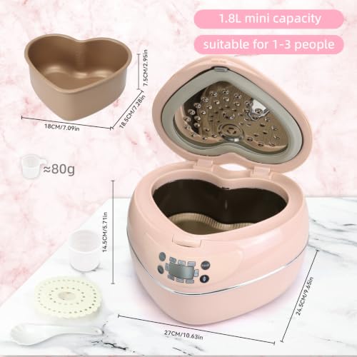 Image of Heart Shaped Pink Rice Cooker, Small Multifunctional Peach Heart Shape 300W High Power, Preset Timer, Automatic Heat Preservation, Cute Rice Cooker for New Year, Valentine's Day Gifts (Pastel Sakura)