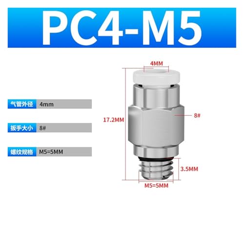 Conector neumático mini PC4-M5 contra espacios reducidos en montaje de microválvulas 3