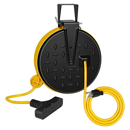 DEWENWILS 30 Ft Retractable Extension Cord Reel, Ceiling/Wall Mount 16/3 Gauge SJTW Power