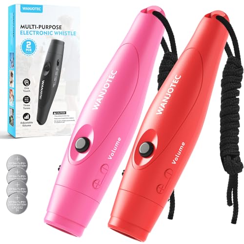 WANJOTEC Silbato electrónico para entrenador de profesores, 3 tonos ajustables, 130 db, más fuerte, silbatos eléctricos de emergencia para árbitro, silbatos deportivos al aire libre con cordón (rosa +
