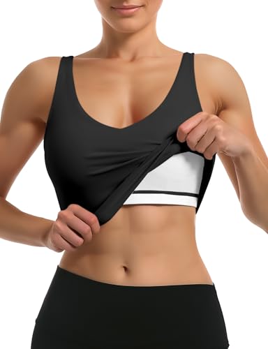 Buauty Sports Bras for Women Longline Wirefree Padded High Support, Workout Tank Crop Tops Built in Bra for Women3