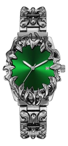 CARLIEN Montre gothique en acier inoxydable avec griffe - Style européen et américain - Forme inhabituelle - Lumineuse et étanche - Pour homme, vert,...