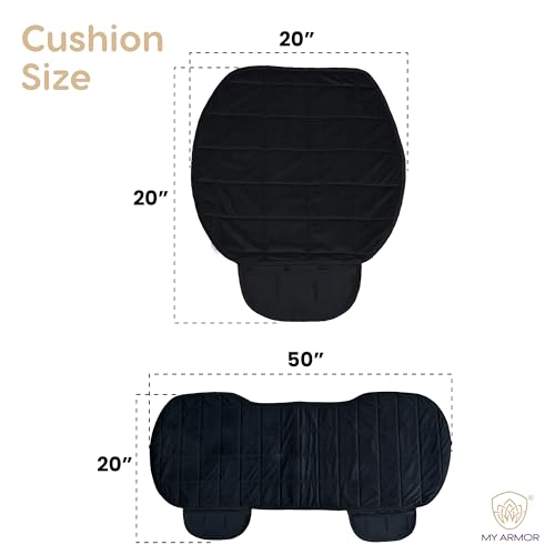 Image of MYARMOR Car Seat Cover Set | Ultra-Soft HR Quilted Cushion | Non-Slip Grip | Storage Pouch | Universal Fit Seat Protector | Front & Rear Seats | 50x20 & 20x20 Inches | Black Velvet