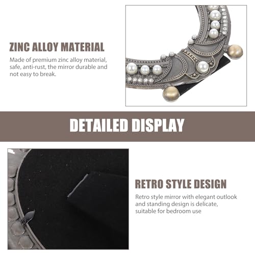 Miroir de maquillage rétro en alliage de zinc marron avec base lourde anti-chute - 4