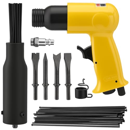2 in 1 Air Needle Scaler, 4500 BPM Pneumatic Chisel Hammer Kit | High Impact Rust Remover Tool with 38-Pcs Replacement Flat-head Descaling Needles & 4 Chisel Bits, Yellow