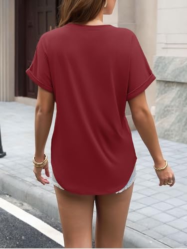 Image of UNCLECAT Women's Short Sleeve T Shirts Trendy Crew Neck Curve Hem Soft Tunic Tops Summer Outfits 2026