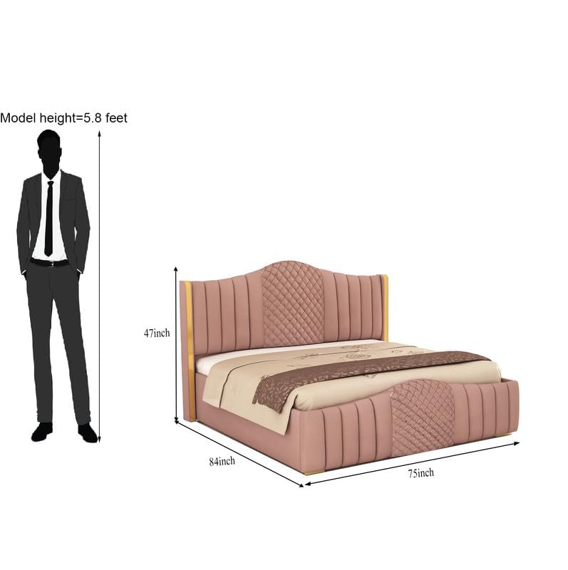 Image of Aesthetic crafts Hydraulic Bed King Size with Storage, Sheesham Wood Upholstered Wooden Double Bed, King Size Bed with Hydraulic Storage, Modern Platform Cot for Bedroom & Hotels, 6.5 x 6 Ft, Onion