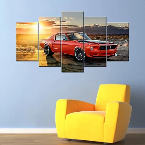 Toile Mustang rouge coucher de soleil pour decoration murale salon