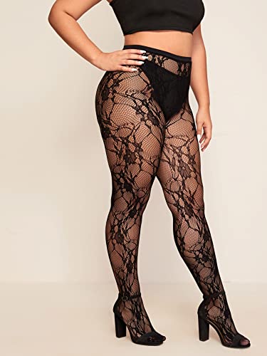 Floerns Women's Plus Size Floral Lace Sheer Leggings Tights Pantyhose Stockings2
