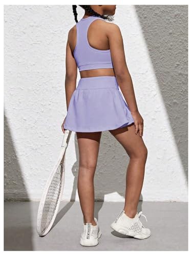 Image of SOLY HUX Toddler Girl's 2 Piece Workout Outfits Lightweight Crop Tank Tops and Skort Athletic Set Plain Purple 6Y
