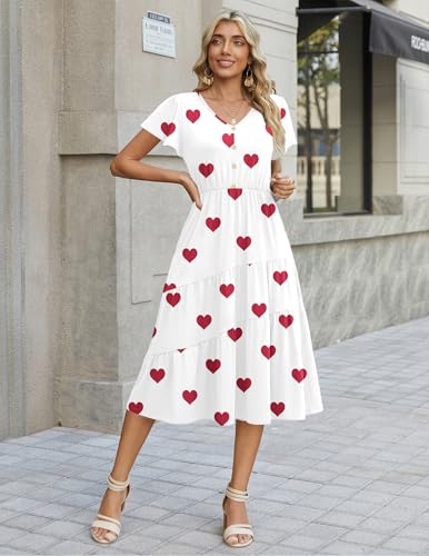 Image of Zeagoo Women's Summer Casual Dress Flutter Short Sleeve V Neck Button Down Tiered Flowy Long Dress with Pockets
