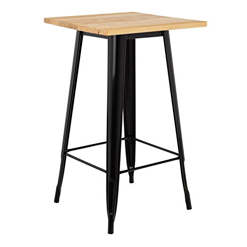 SKLUM Mesa Alta Cuadrada en Madera y Acero LIX Madera - Acero Brillante Negro Madera Natural - (Elige Color)