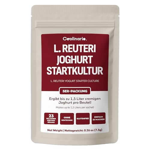 Coolinario Joghurtkulturen L Reuteri (5er-Pack, 1.5g Beutel) Lebende Kulturen mit Probiotika für Hausgemachten Joghurt | Cremig, Dick & Lecker | Ohne Gentechnik, Glutenfrei