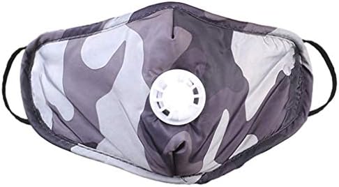 Reusable Filter Outdoor Masks with Respirator Valve Washable Dustmask Camouflage Outdoor Sports Masks Unisex Adult Breathable Face Masks for Pollen Allergy, Running, Cycling (1, Gray)