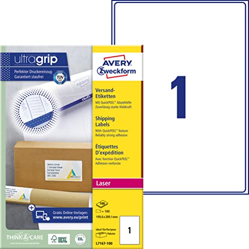 Étiquettes d'expédition L7167 Avery Zweckform 199,6x289,1 mm opales