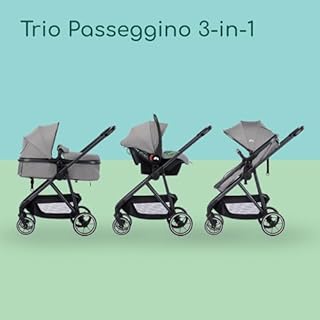 Bebeconfort Breeze Trio, Passeggino Trio con Seggiolino Auto, 0-22 kg (0-4 anni), Seduta Reversibile & Leggera, Passeggino Neonato, Seggiolino Auto i-Size, Chiusura Compatta, Mineral Grey