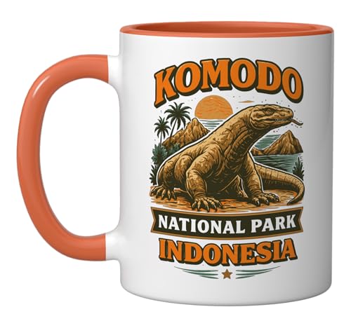 Taza de cerámica con gráfico de Komodo Dragon, naranja/blanco miniatura 1