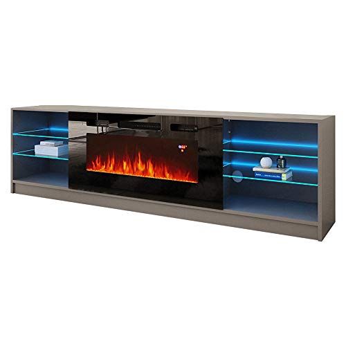MEBLE FURNITURE & RUGS Boston 01 Electric Fireplace Modern 79\" TV Stand (Gray)