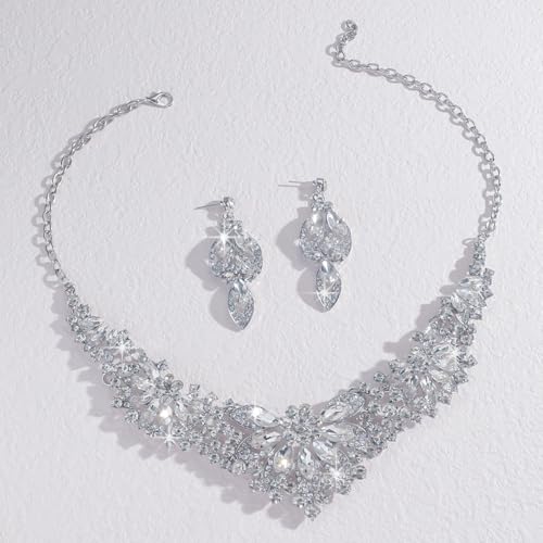 Image of Shining Diva Fashion Stylish Design Fancy Crystal Necklace Jewellery Set for Women | Trendy Celebrity Inspired Jewellery
