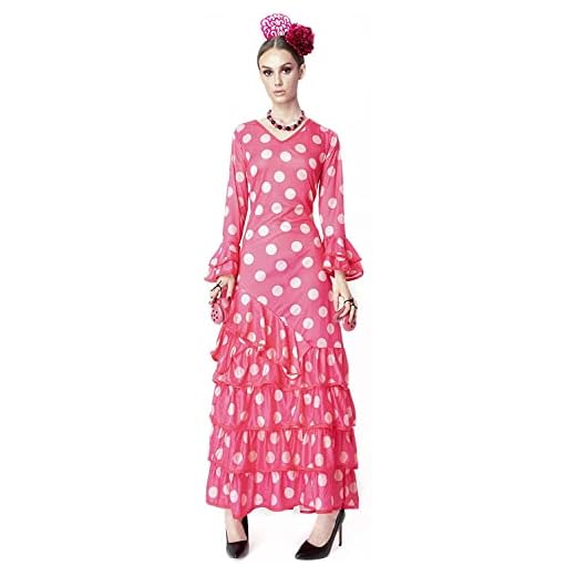 Carnavalife Vestido Flamenca Mujer para Disfraz de Sevillana, Traje Flamenca para Mujer de Feria, Disfraz Vestido Negro para Adultos, Talla L y XL (XL, Fucsia)