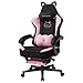 GTPLAYER Niedlicher Gaming Stuhl mit Samtstoff, Gaming Chair, ergonomischer Bürostuhl Gamer Stuhl mit Katzenohren, Memory-Schaum und Fußstütze, 150kg, Rosa