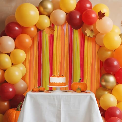 Image of Orange Streamers Party Decorations, 8 Rolls Red Orange Yellow Crepe Paper Streamers for Fall Thanksgiving Party Decorations, Birthday & Home Backdrop Decorations