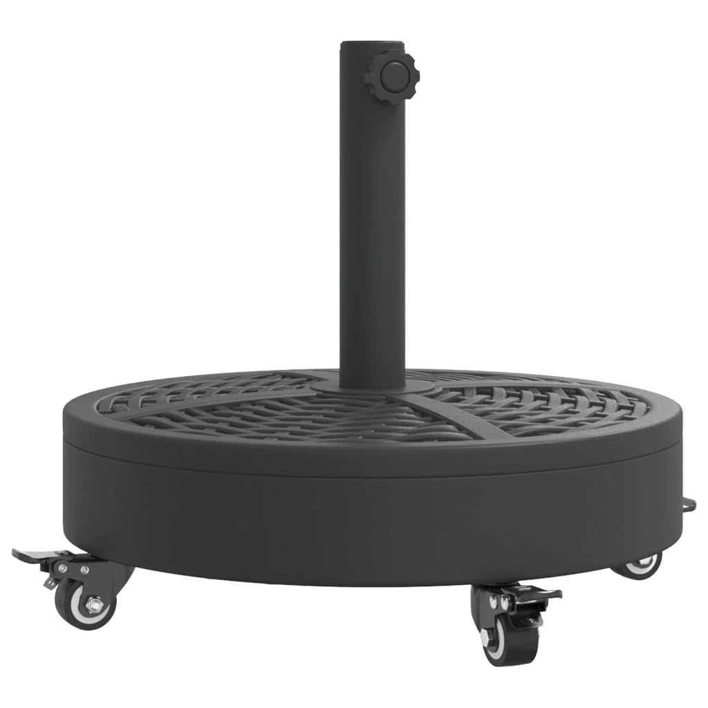 vidaXL Parasol Base with Wheels - Round Rattan-Patterned PE/Concrete Umbrella Stand, 27kg for Ø38/48mm Poles, Black