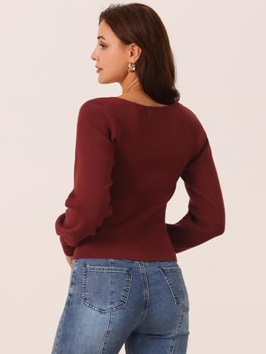 Image of Seta T Women's Square Neck Long Sleeve Sweaters Casual Ribbed Knit Fitted Pullover Sweater Tops
