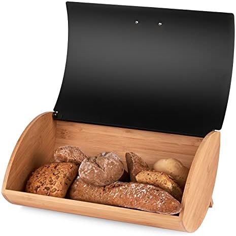 Konighoffer COSMICO Bread Bin Wood Stainless Steel Bread Basket Black