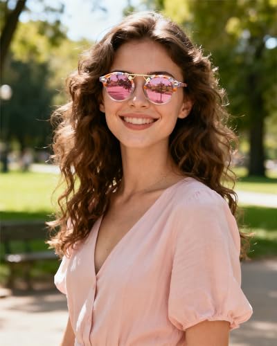 Image of CARFIA Double Bridge Small Acetate Sunglasses for Women Polarized, Retro Metal Brow Ladies Sunnies Fashion Round Eyewears