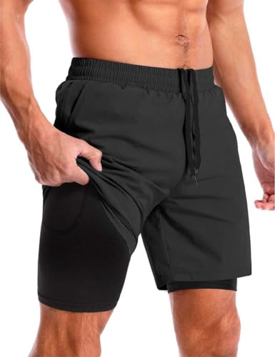 Image of CBlue Men's Outdoor Quick Dry Lightweight Sports Shorts with 2 Zipper Pockets, Breathable Hiking Running Gym Workout Athletic Shorts