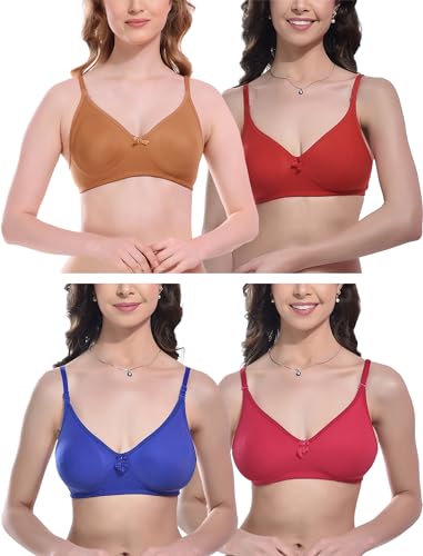 Image of FIMS - Fashion is my style Women Cotton Blend Non-Padded Bra Non-Wired Mould Seamless Cup Solid Bras Cup-B Pack of 1, Multicolor