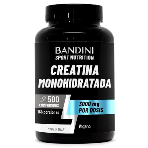 Bandini® Creatina Monohidratada 500 Comprimidos - 3.000mg - Suplemento Vegano Sin Sabor Para +5 Meses de Suministro - Incrementa Resistencia, Potencia los Efectos de los Entrenamientos y del Deporte