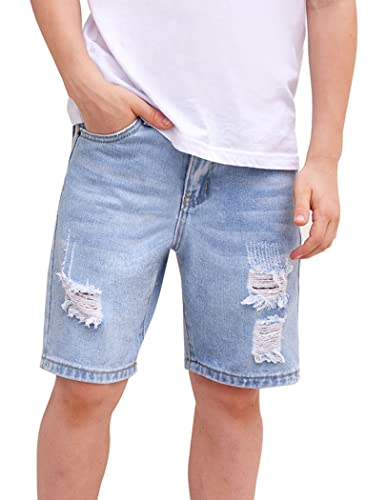 Arshiner Boys Ripped Denim Shorts Boys Straight Distressed Light Blue Jeans Shorts Summer Casual Short With Pocket For Boys #TOP23