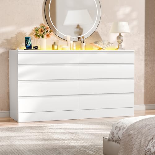 Gyfimoie 8 Drawer Dresser with Power Outlet, Modern Chest of