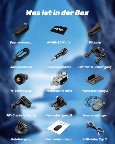 NNYYMH Action Camera 4K mit 64GB SD,BodyCam Körperkamera Mini Magnetische Freisprech POV Kamera mit um 360° Drehbarem Clip, 30M Wasserdichtes Gehäuse für Skifahren, Helmkamera, Vlog