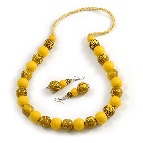 Juego de collar de cordón de madera artesanal y pendientes con acabado estampado
