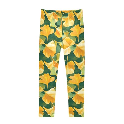 KLL Ginkgo Leaves Girls Active Leggings Comfortable Full Length Workout Pants Sports
