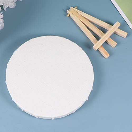4 peças de tela de pintura redonda com mini cavalete de exibição de madeira para estudantes, pintura