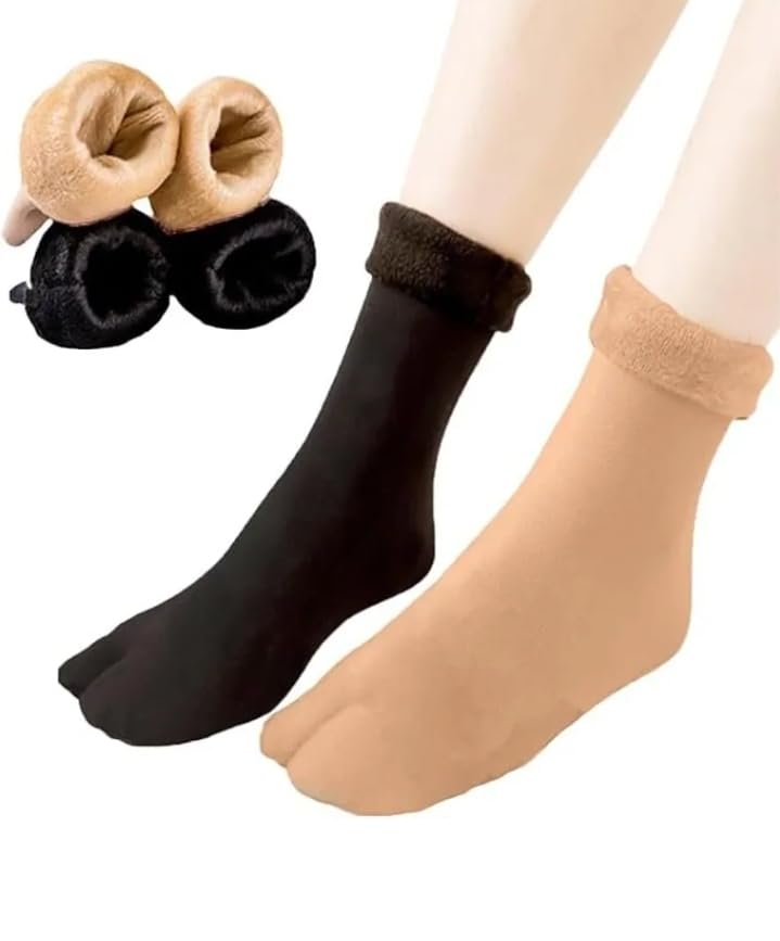 Thermal Winter Socks for Women, Thickened Seamless Design, Black and Beige-image-37