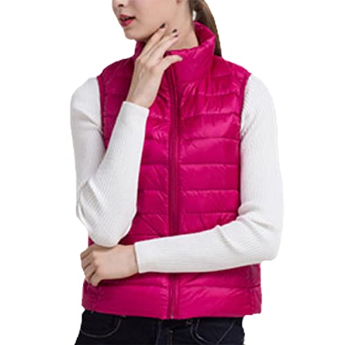Chaleco de mujer invierno plumón de pato chaqueta sin mangas cortavientos rosa ligera L