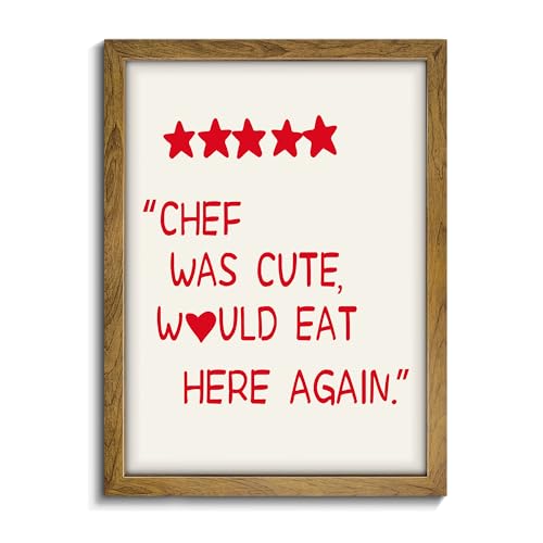 Poster incorniciato a cinque stelle con scritta in inglese "Chef Was Cute Kitchen Sign", decorazione retrò, stampa estetica, arte da parete alla moda, arte preppy, poster vintage, divertente