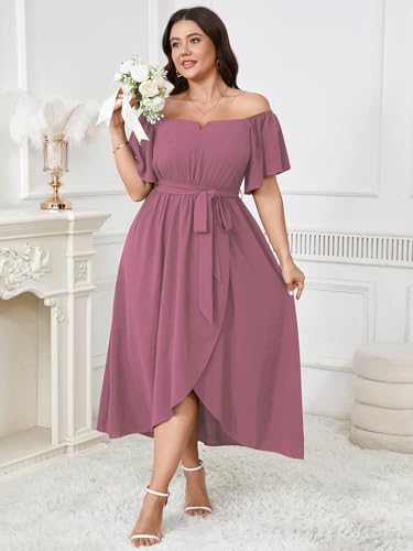 Image of SHESTARR Women's Plus Size Maxi Dress Short Sleeve Square Neck Flowy A Line Wedding Guest Cocktail Long Dress