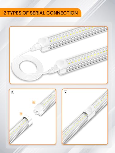 ONLYLUX LED Shop Light, 4ft 36W 5000lm 6500k Shop Lights, 4 Foot Led Light Fixture, T8 Led Tube Lights for Garage, V Shape High Output Linkable (10 Pack)